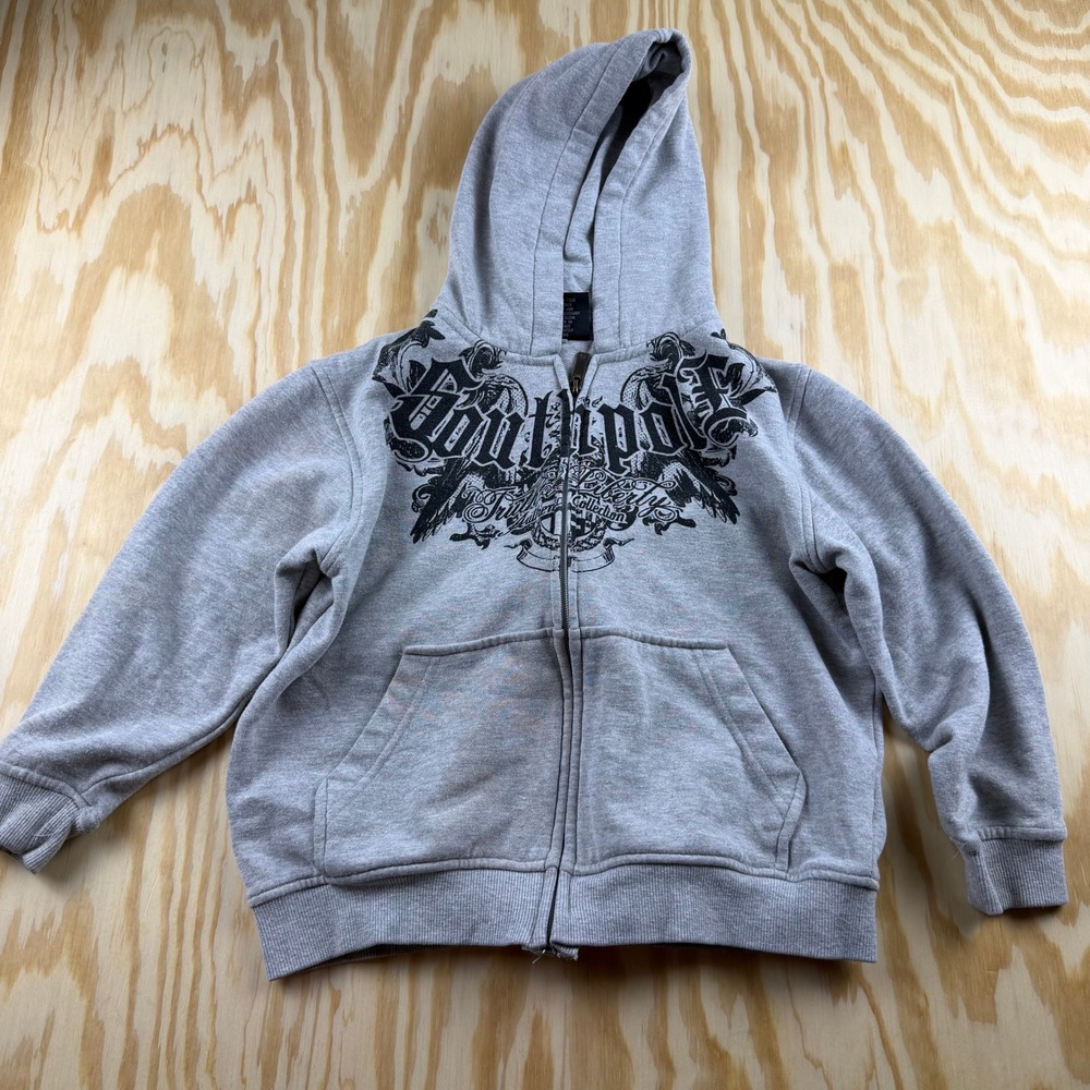 Y2K Southpole Kids Gray Full Zip Hoodie Graphic Eagle Print Sweatshirt Size L 6
